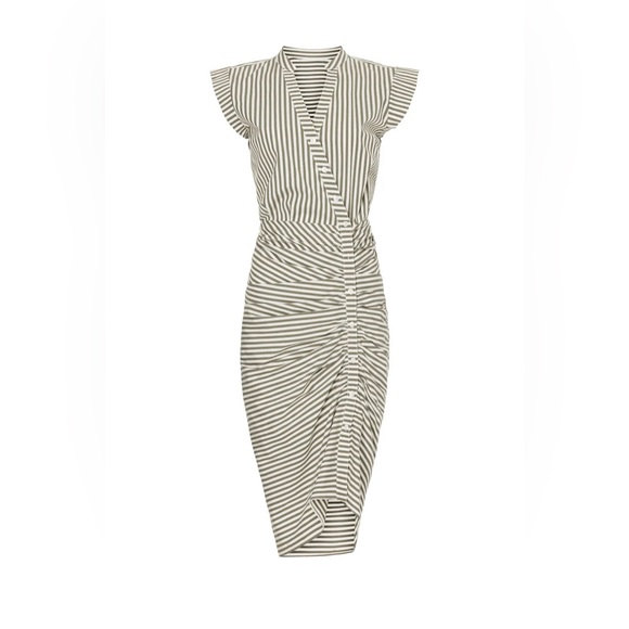 Veronica Beard Dresses & Skirts - NWT ⭐️ VERONICA BEARD Ruched Striped Shirt Dress – Size 6 – Army Green/White